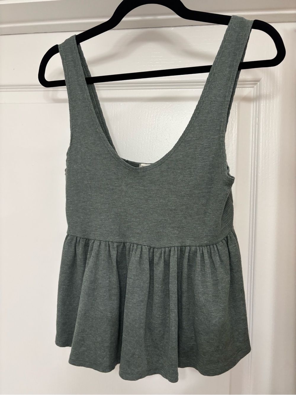 Ribbed Peplum Tank Top - Sage Green